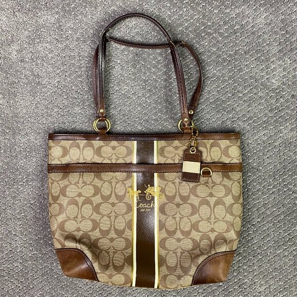 Coach Signature Bag Handbag Shoulder Tote Canvas Leather Brown D0873-12358 - Picture 1 of 15